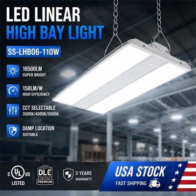 300W LED Lineal Highbay Light CCT Potencia seleccionable 45000lm UL DLC Premium Anti-Corrosión WF1 para la fábrica de gimnasio de almacén